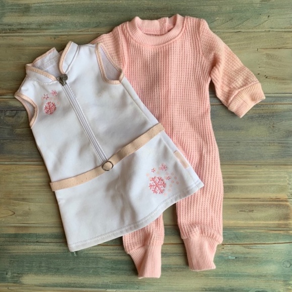 AMERICAN GIRL Doll Snowy Chic Outfit Pink Unitard w/ White Jumper Mini Dress - Picture 1 of 3